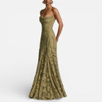 Damen Abendkleid lang aus Spitze mit Spaghettiträgern