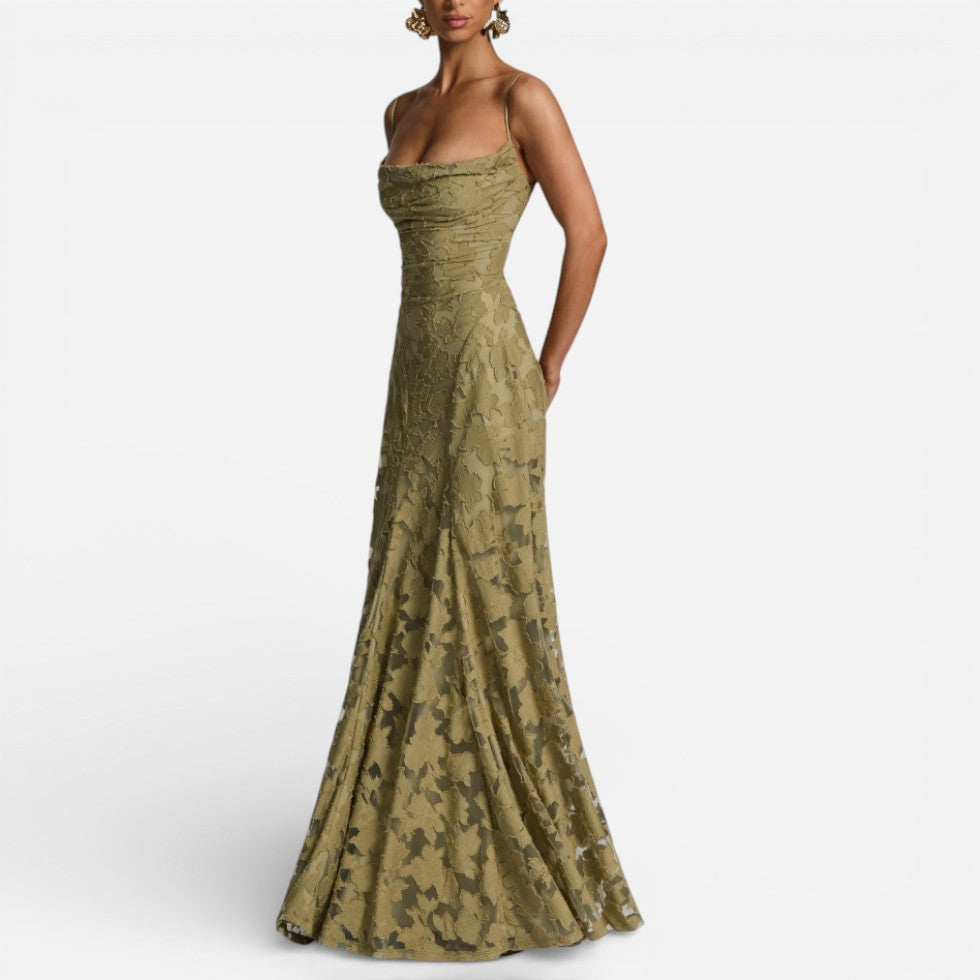 Damen Abendkleid lang aus Spitze mit Spaghettiträgern