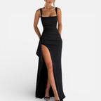 Damen Maxikleid mit Spaghettiträgern und Beinschlitz