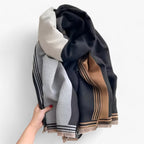 Damen Oversized Schal mit Colour-Block-Muster – Großer Wollschal und Schultertuch, Herbst Winter