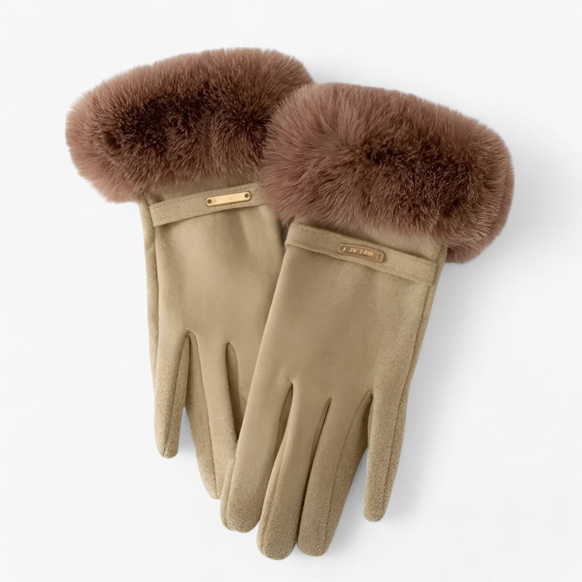 Damen Handschuhe in Wildlederoptik mit großem Fellbündchen – Touchscreen-Winterhandschuhe, Herbst Winter