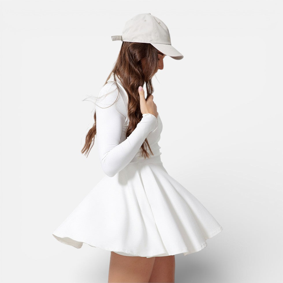 Damen Langarm Sportkleid mit Kragen und ausgestelltem Rock