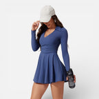 Damen Langarm Sportkleid mit Kragen und ausgestelltem Rock