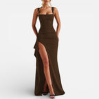 Damen Maxikleid mit Spaghettiträgern und Beinschlitz