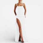 Damen Maxikleid mit Spaghettiträgern und Beinschlitz