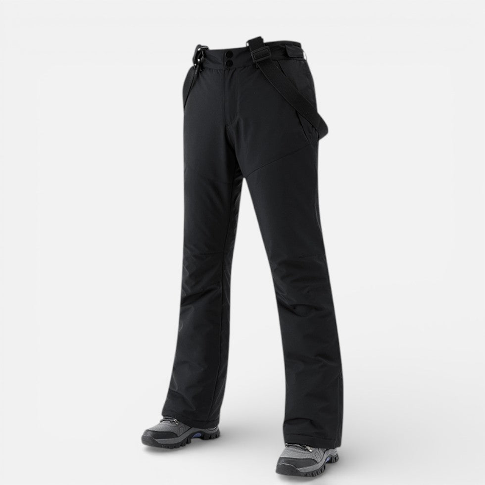 Women's ski pants with suspenders for winter sports and outdoor activities