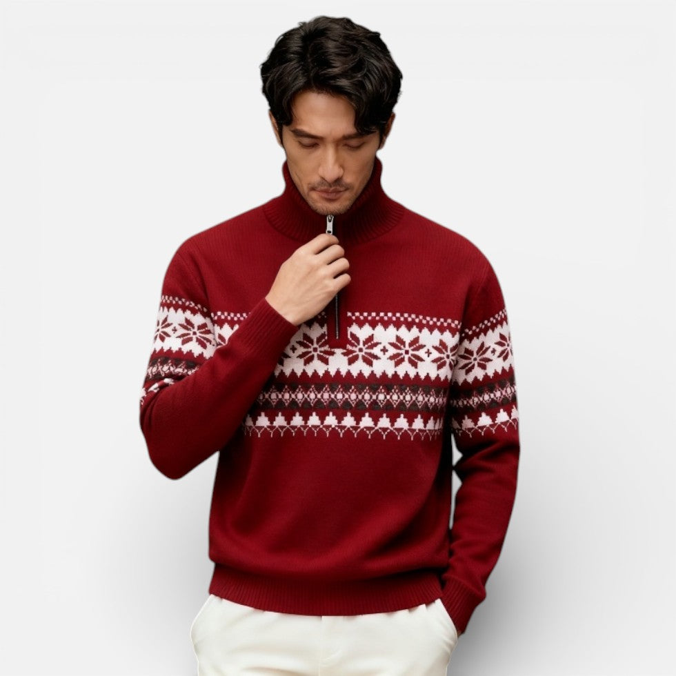 Herren Strickpullover mit Reissverschluss und Norwegermuster