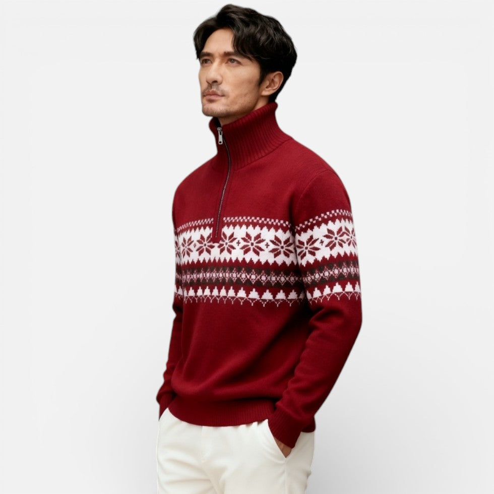 Herren Strickpullover mit Reissverschluss und Norwegermuster