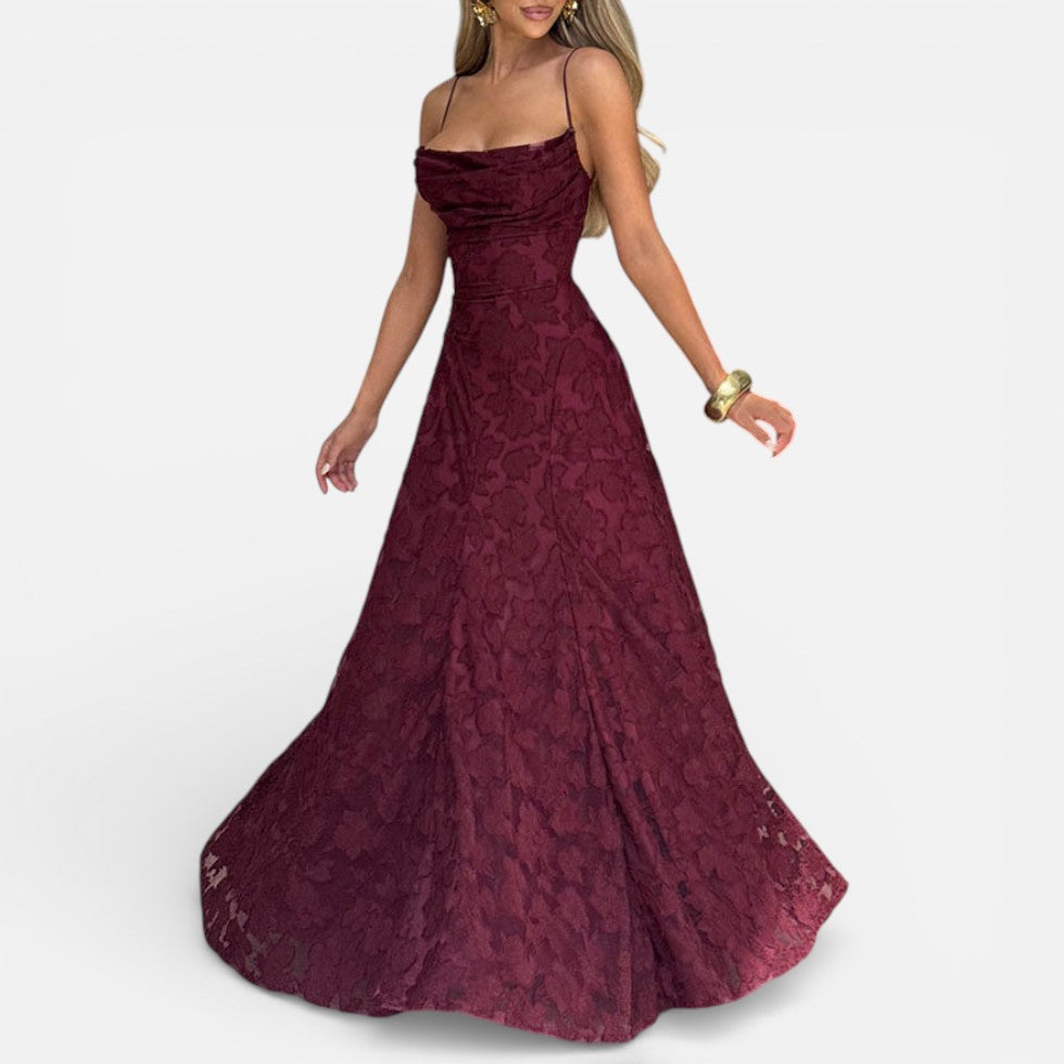 Damen Abendkleid lang aus Spitze mit Spaghettiträgern