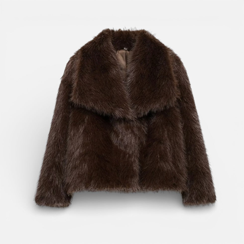 Damen Kunstfelljacke mit breitem Kragen