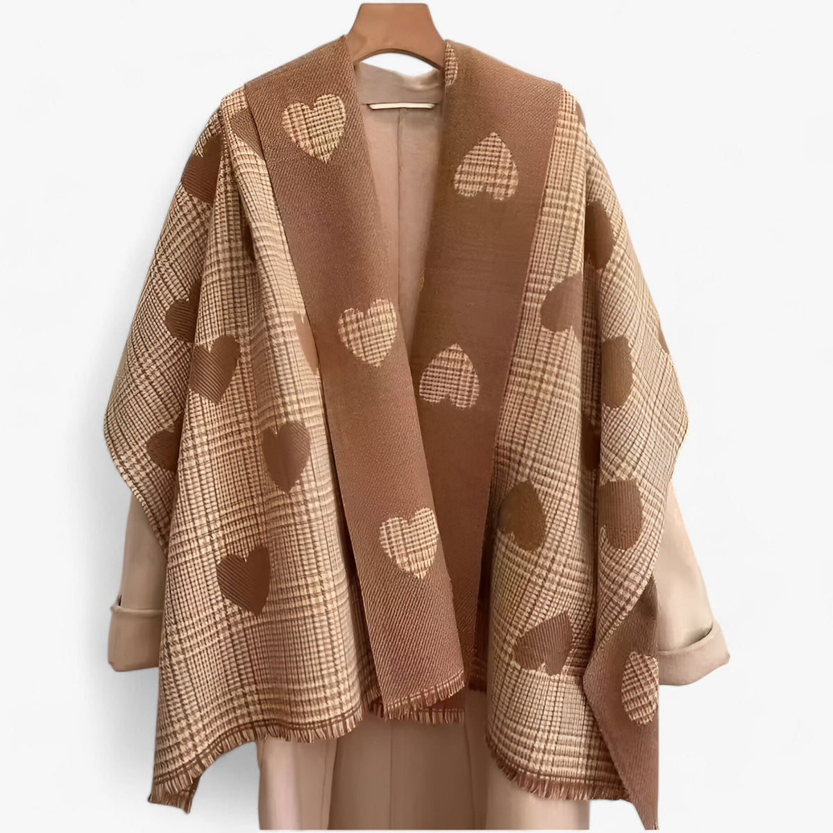 Damen Wendeschal mit Herzmuster und Hahnentritt – Großer Winterschal mit Kaschmir-Touch, Herbst Winter