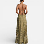 Damen Abendkleid lang aus Spitze mit Spaghettiträgern