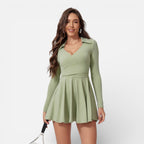 Damen Langarm Sportkleid mit Kragen und ausgestelltem Rock