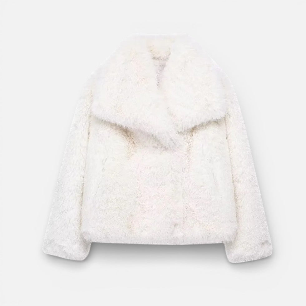 Damen Kunstfelljacke mit breitem Kragen