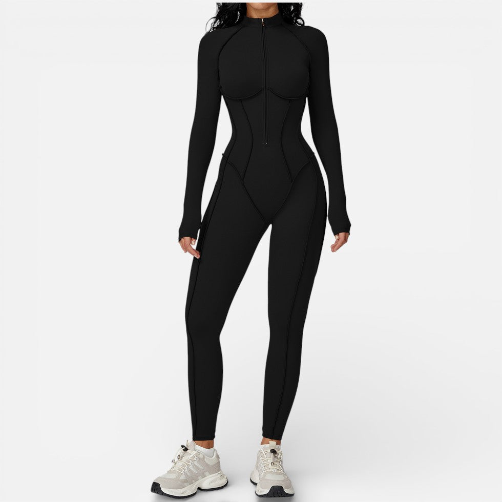 Women's Sport Jumpsuit with Long Sleeves and Zipper
