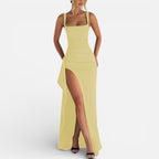 Damen Maxikleid mit Spaghettiträgern und Beinschlitz