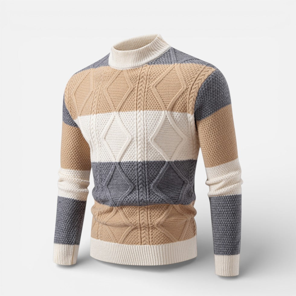 Herren Knitted Strickpullover mit Zopfmuster und Streifenmuster