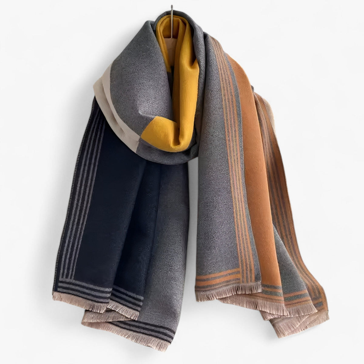 Damen Oversized Schal mit Colour-Block-Muster – Großer Wollschal und Schultertuch, Herbst Winter