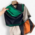 Damen Oversized Schal mit Colour-Block-Muster – Großer Wollschal und Schultertuch, Herbst Winter