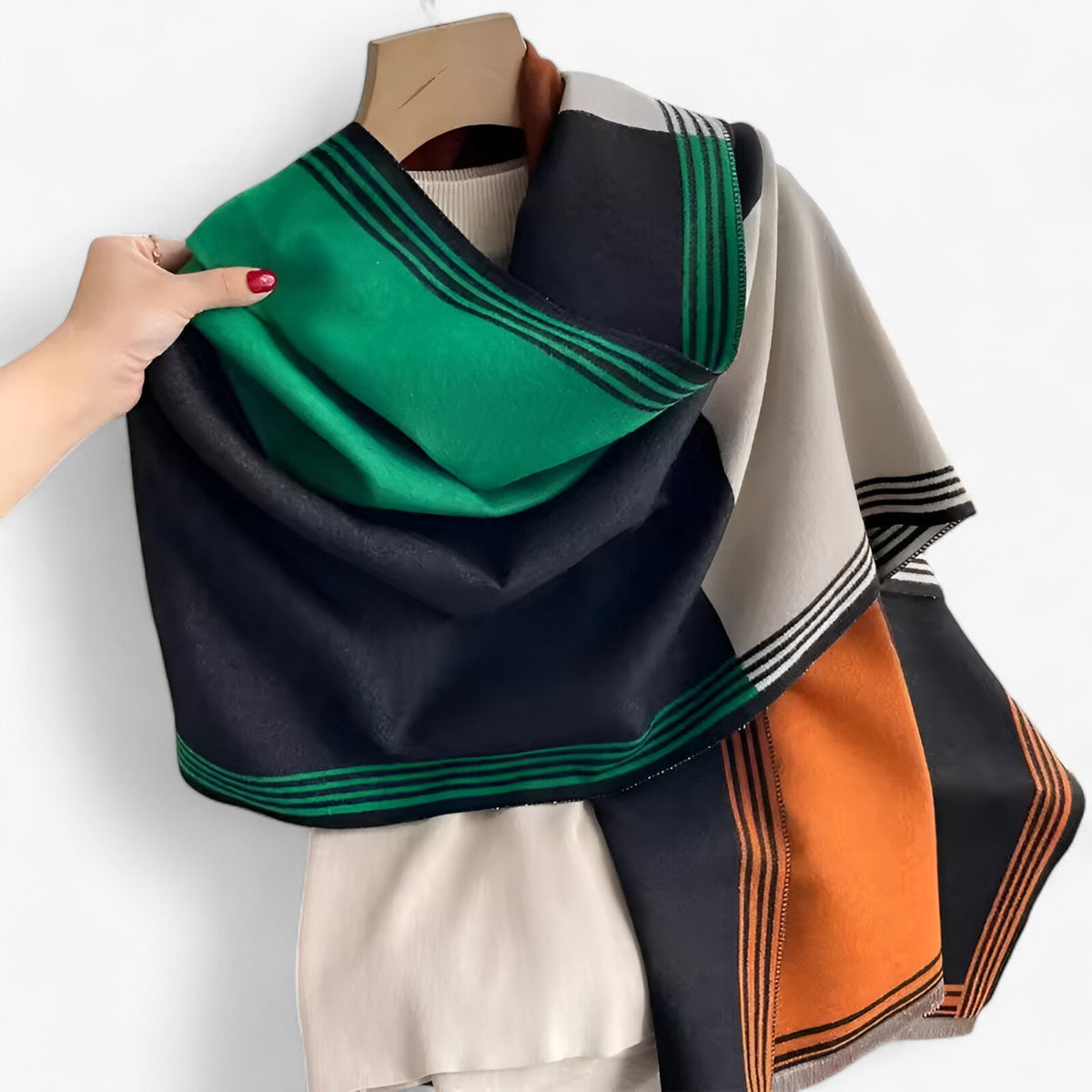 Damen Oversized Schal mit Colour-Block-Muster – Großer Wollschal und Schultertuch, Herbst Winter