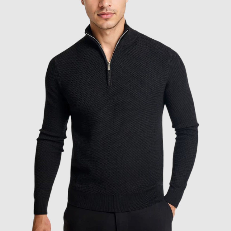 Herren Kaschmir Strickpullover mit Halbreißverschluss