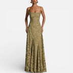 Damen Abendkleid lang aus Spitze mit Spaghettiträgern