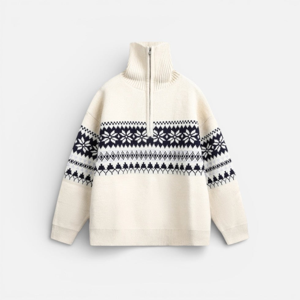 Herren Strickpullover mit Reissverschluss und Norwegermuster