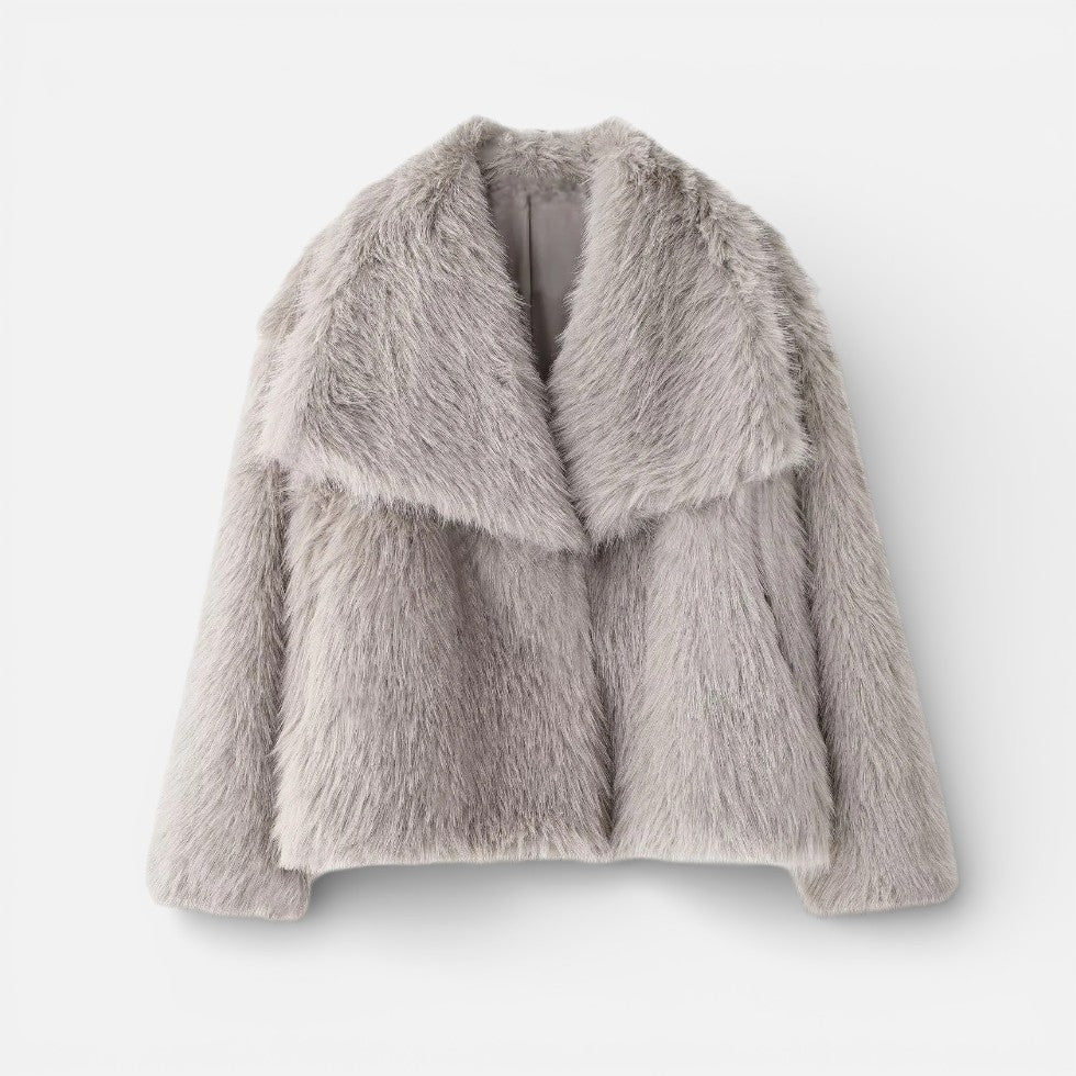 Damen Kunstfelljacke mit breitem Kragen