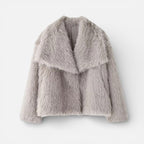 Damen Kunstfelljacke mit breitem Kragen