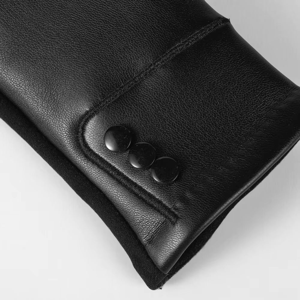 Damen Lederhandschuhe aus Ziegenleder – Gefütterte Winterhandschuhe mit Ziernähten, Herbst Winter