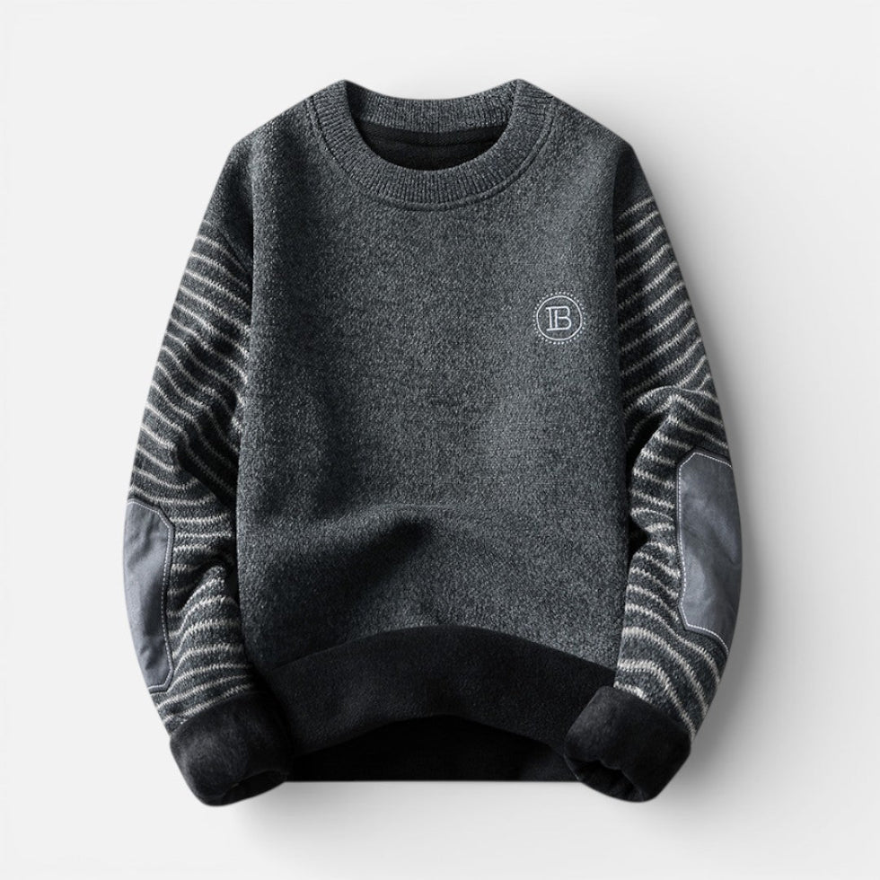 Herren Knitted Strickpullover mit gestreiften Ärmeln