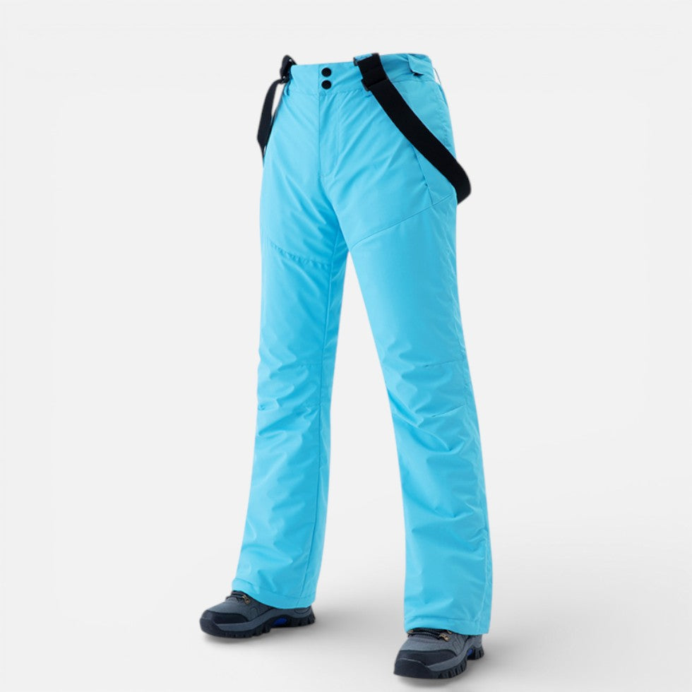 Women's ski pants with suspenders for winter sports and outdoor activities