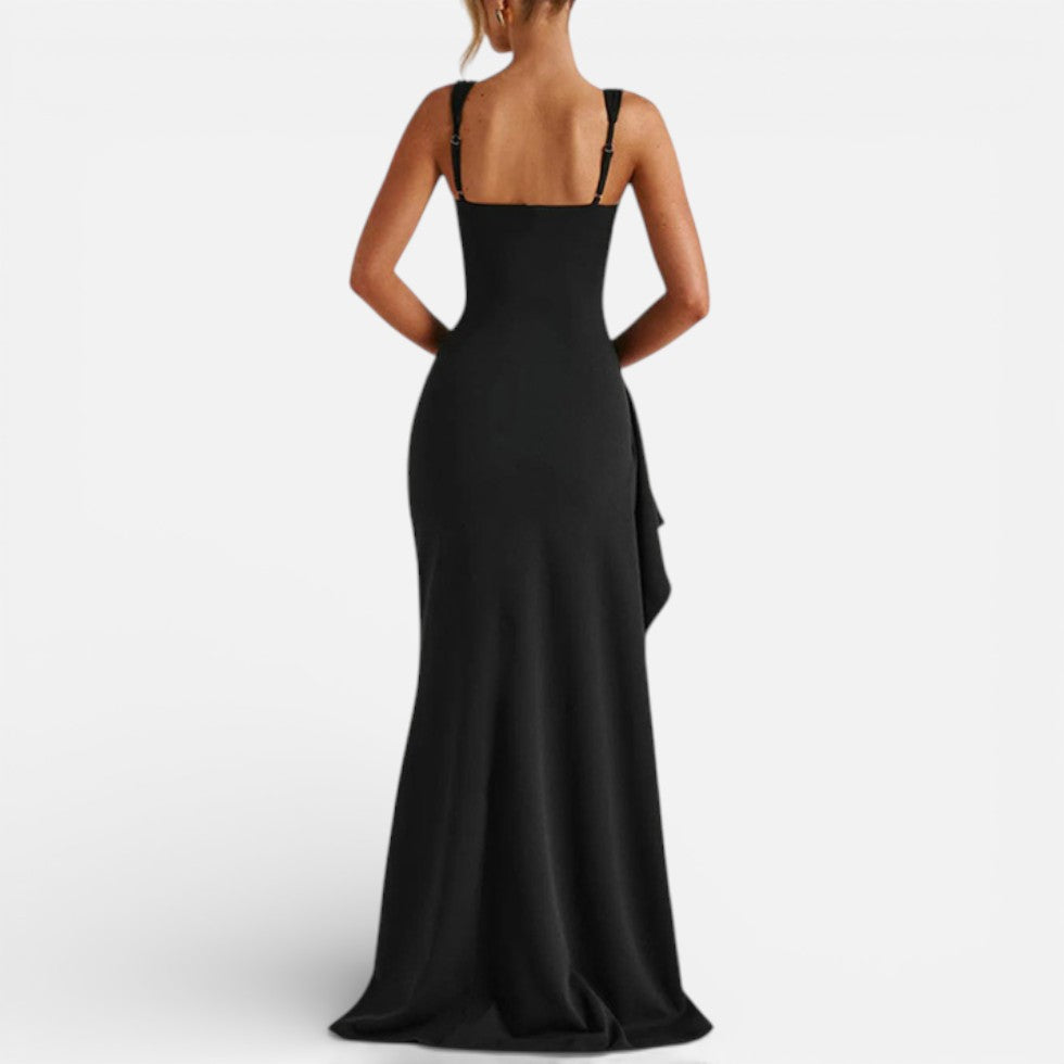 Damen Maxikleid mit Spaghettiträgern und Beinschlitz