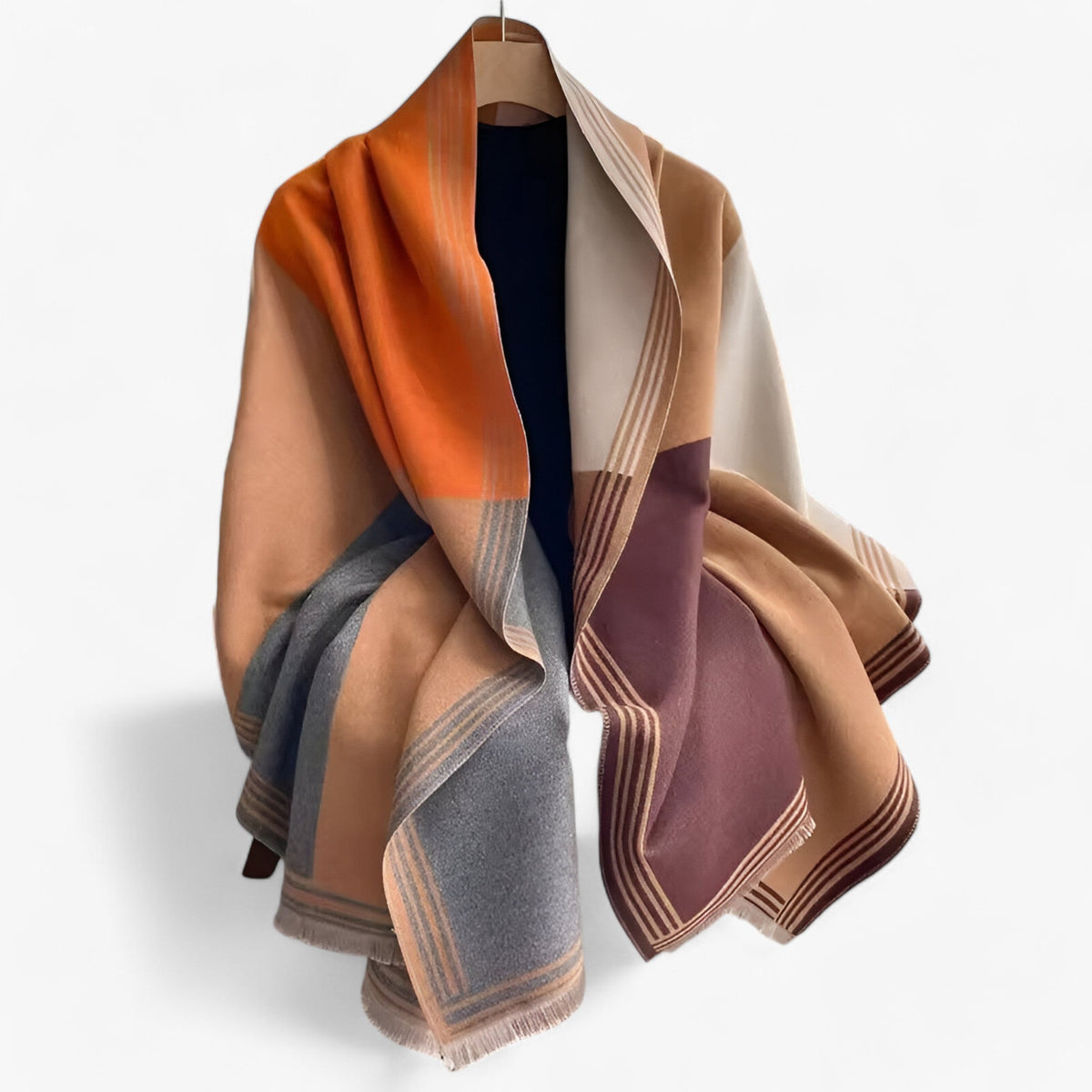 Damen Oversized Schal mit Colour-Block-Muster – Großer Wollschal und Schultertuch, Herbst Winter