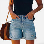 Jeansshorts Umschlag Saum Denim Used Look