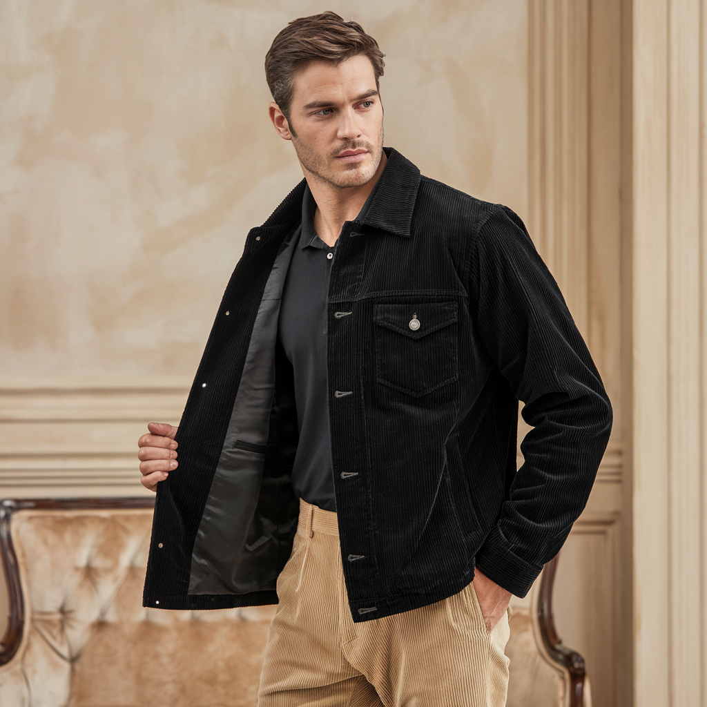 Herren Trucker Cordjacke Vintage – Übergangsjacke aus Cord mit Brusttaschen