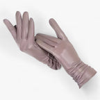 Damen Lederhandschuhe aus Schafsleder mit Raffung – Gefütterte Winterhandschuhe, Herbst Winter