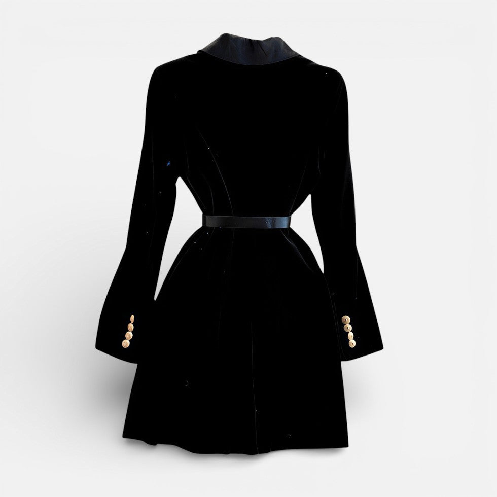 Damen Samt Blazerkleid mit Revers und Gürtel