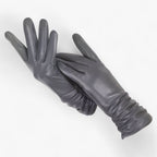 Damen Lederhandschuhe aus Schafsleder mit Raffung – Gefütterte Winterhandschuhe, Herbst Winter