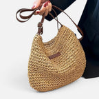 Umhängetasche Geflochten Stroh Optik Schultertasche