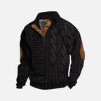 Knitted sweater with stand-up collar and button placket for men