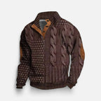 Knitted sweater with stand-up collar and button placket for men