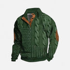 Knitted sweater with stand-up collar and button placket for men