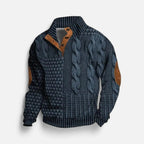 Knitted sweater with stand-up collar and button placket for men