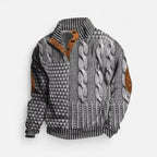 Knitted sweater with stand-up collar and button placket for men