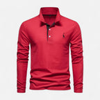 Long-sleeve polo shirt with contrast collar and button placket
