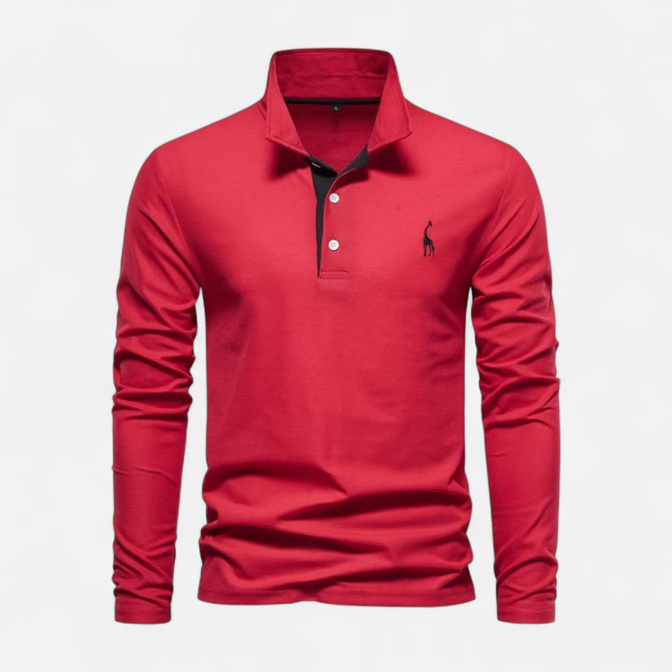Langarm Poloshirt mit Kontrastkragen und Knopfleiste