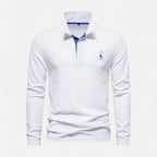 Long-sleeve polo shirt with contrast collar and button placket