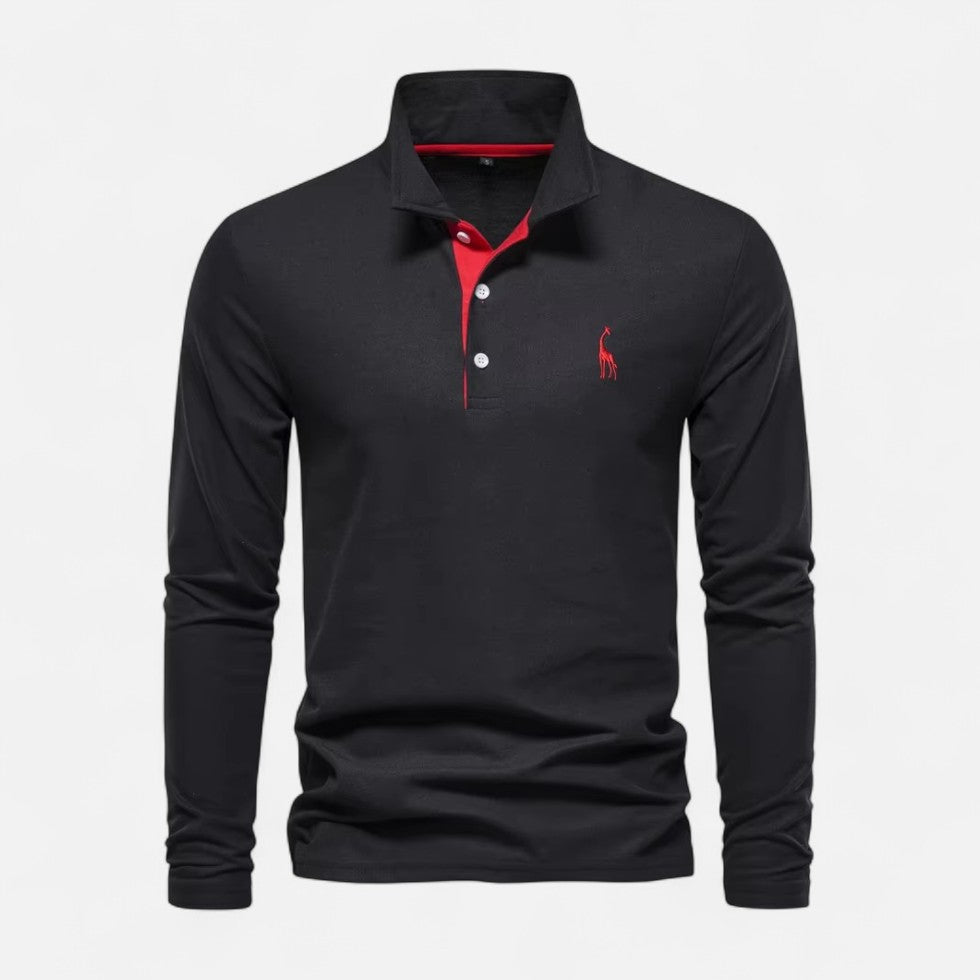 Langarm Poloshirt mit Kontrastkragen und Knopfleiste