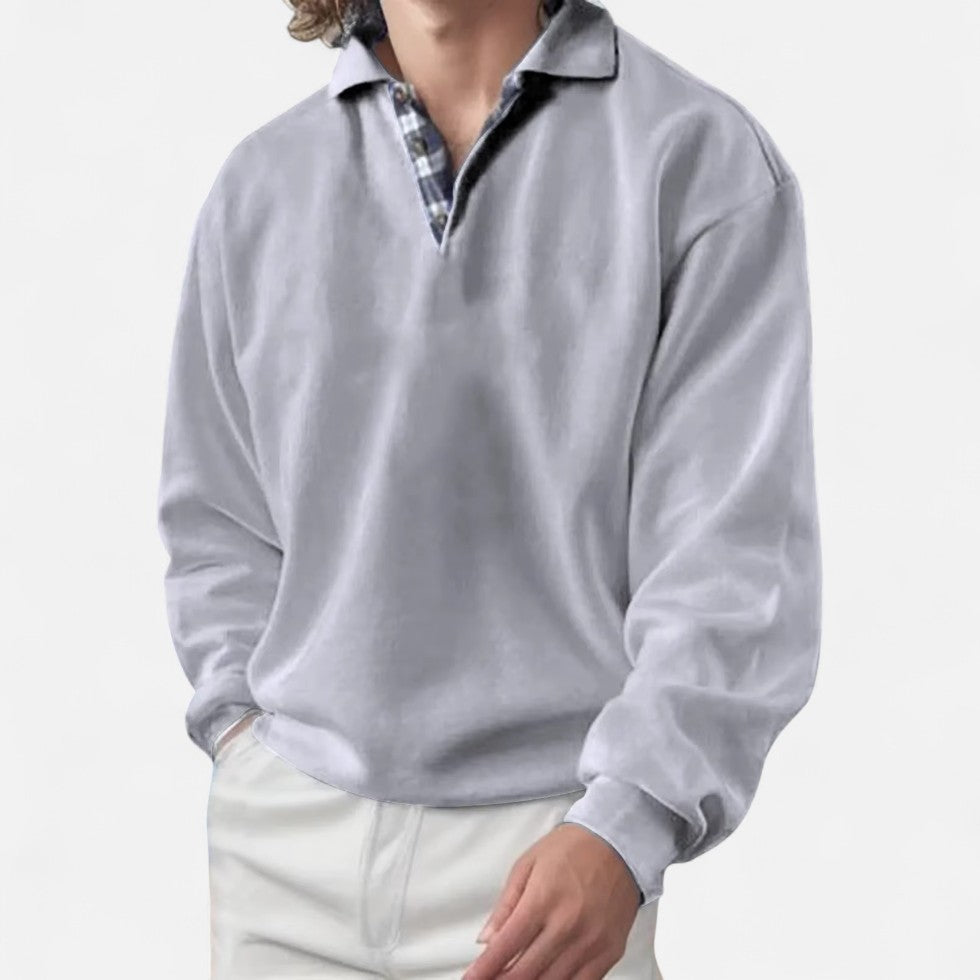 Langarm Polo Shirt mit V-Ausschnitt